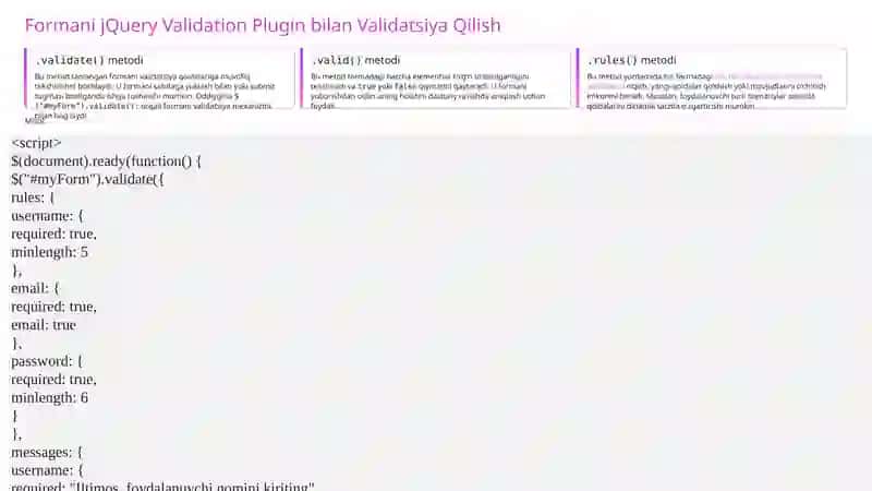 jQuery UI da Formalar bilan Ishlash va Validatsiya Usullari 3