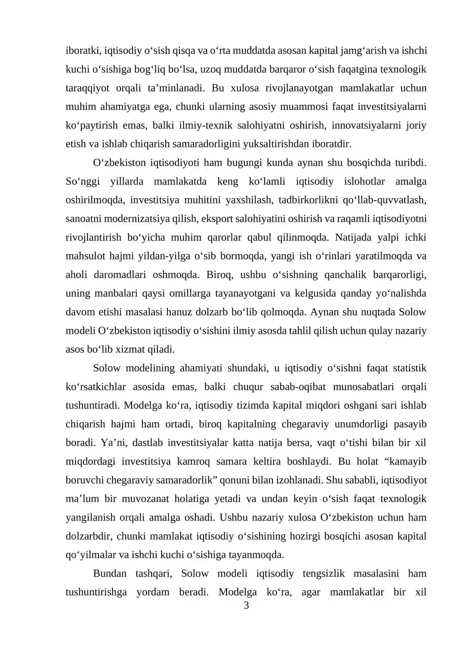 Oʻzbekistonda Iqtisodiy Oʻsishning Solow Modeli Mosligi 3