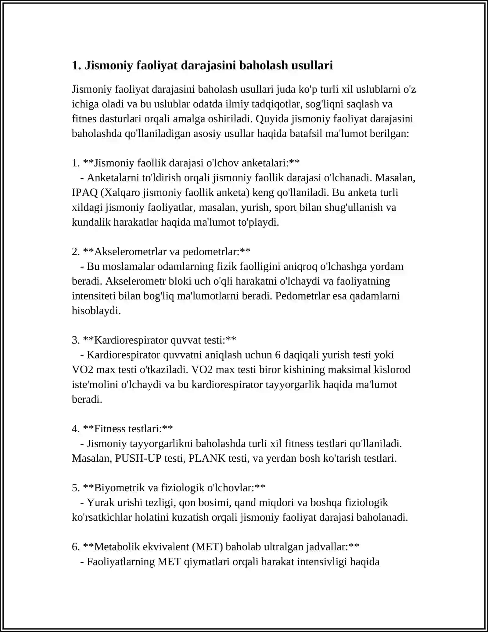 Jismoniy faoliyat darajasini baholash usullari 3
