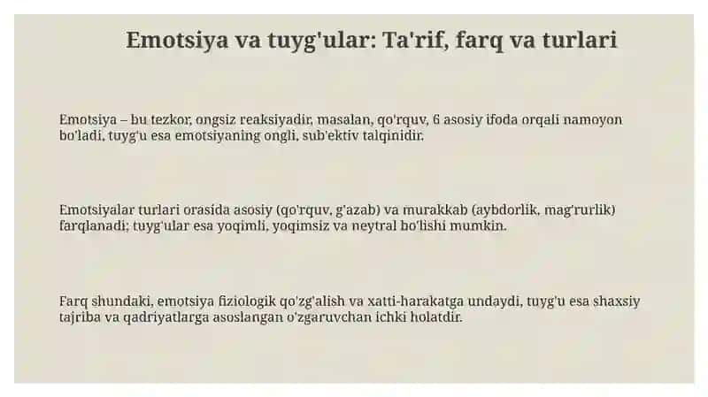 Emosiya va hissiyot haqida umumiy tushunchalar 3