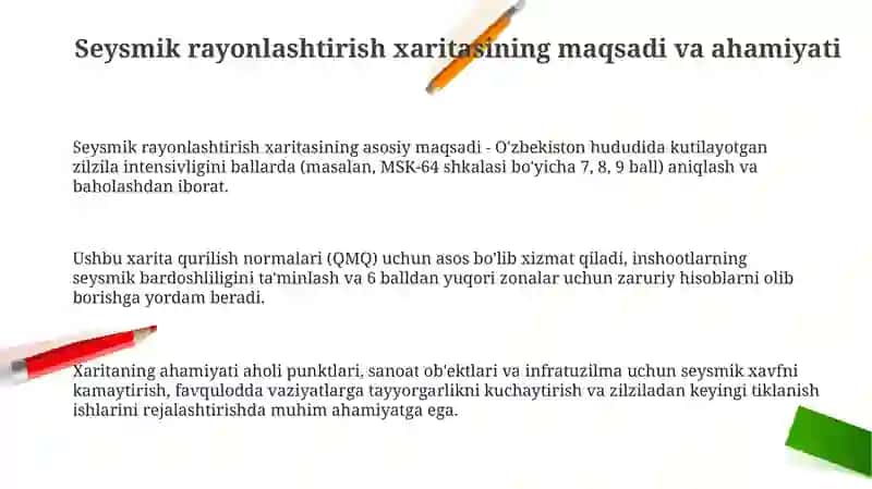 O'zbekiston seysmik rayonlashtirish xaritasi bilan ishlash 3