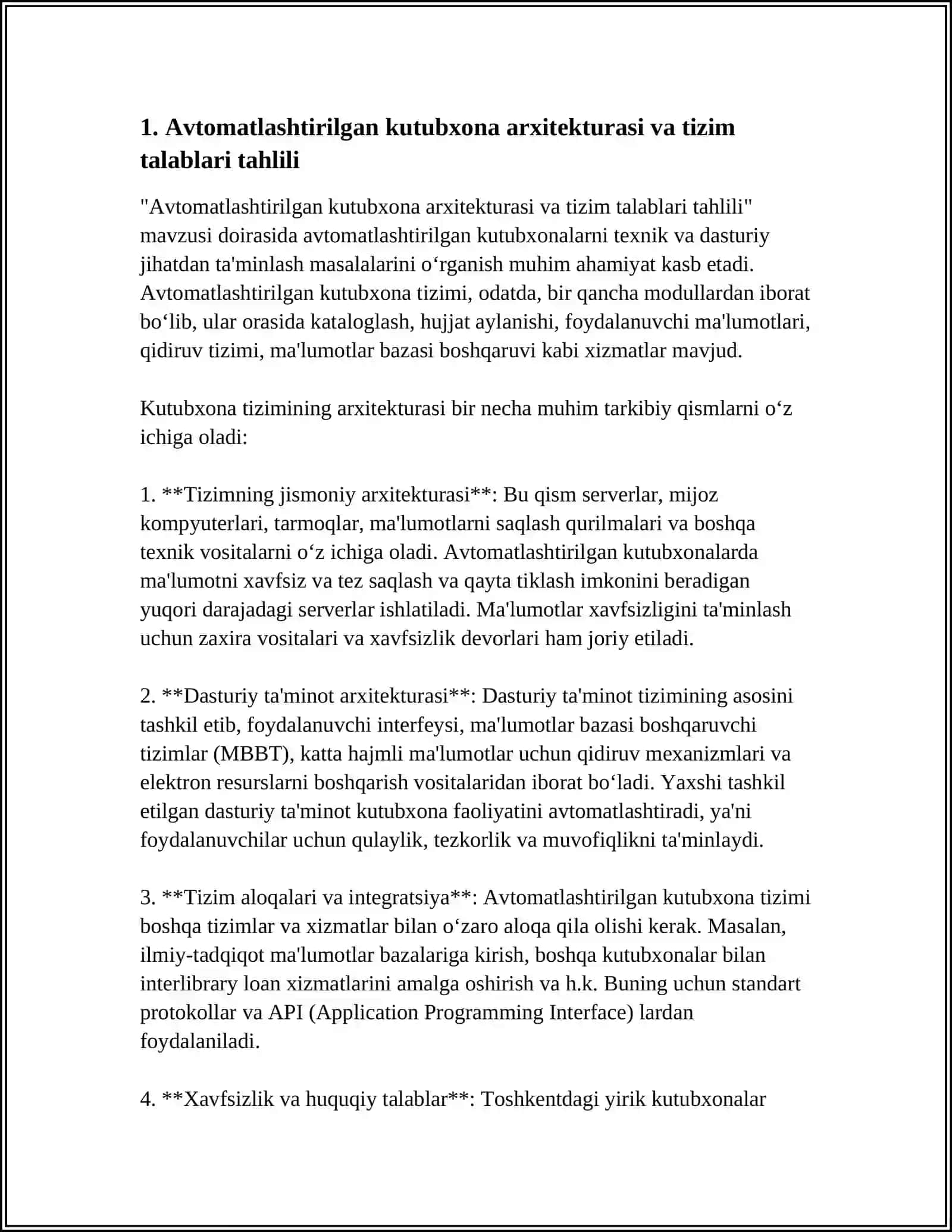 AVTOMATLASHTIRILGAN KUTUBXONANI TEXNIK VA DASTURIY TAʼMINOTLARINI TAHLIL QILISH 3