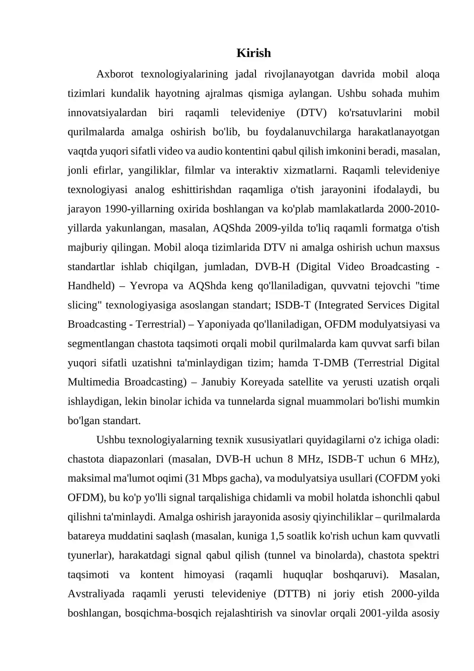 Mobil aloqa tizimlarida raqamli televideniye ko'rsatuvlarini amalga oshirish 3