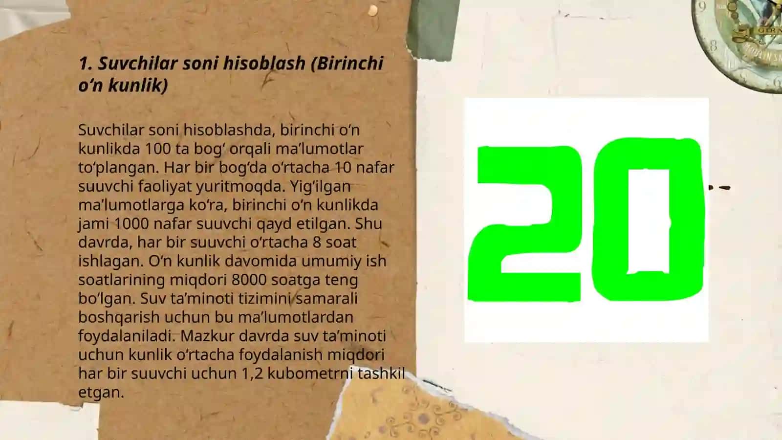 Suvg‘orish davrining har bir o‘n kunligi (dekada) uchun zarur suvchilar va suvg‘orish texnika sonlarini hisoblash 3