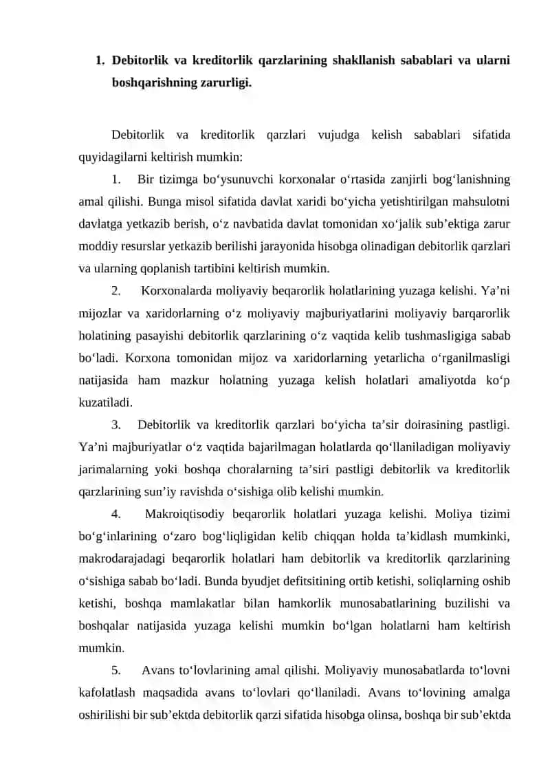 Debitorlik va kreditorlik qarzlarining shakllanishi 3