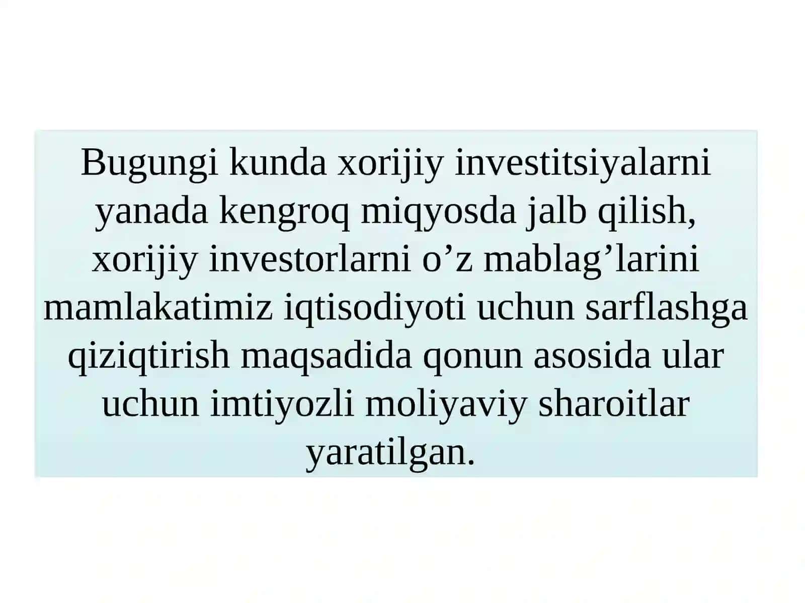 Xorijiy investitsiyalarni jalb qilishni rag’batlantirishning zamonaviy shakl va usullari 3