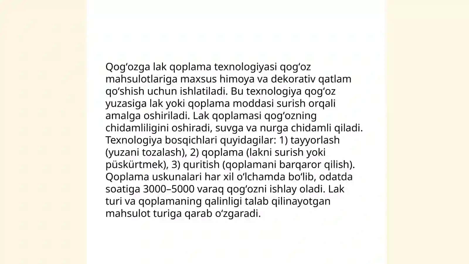 Qogʻozga lak qoplama texnologiyasi 3