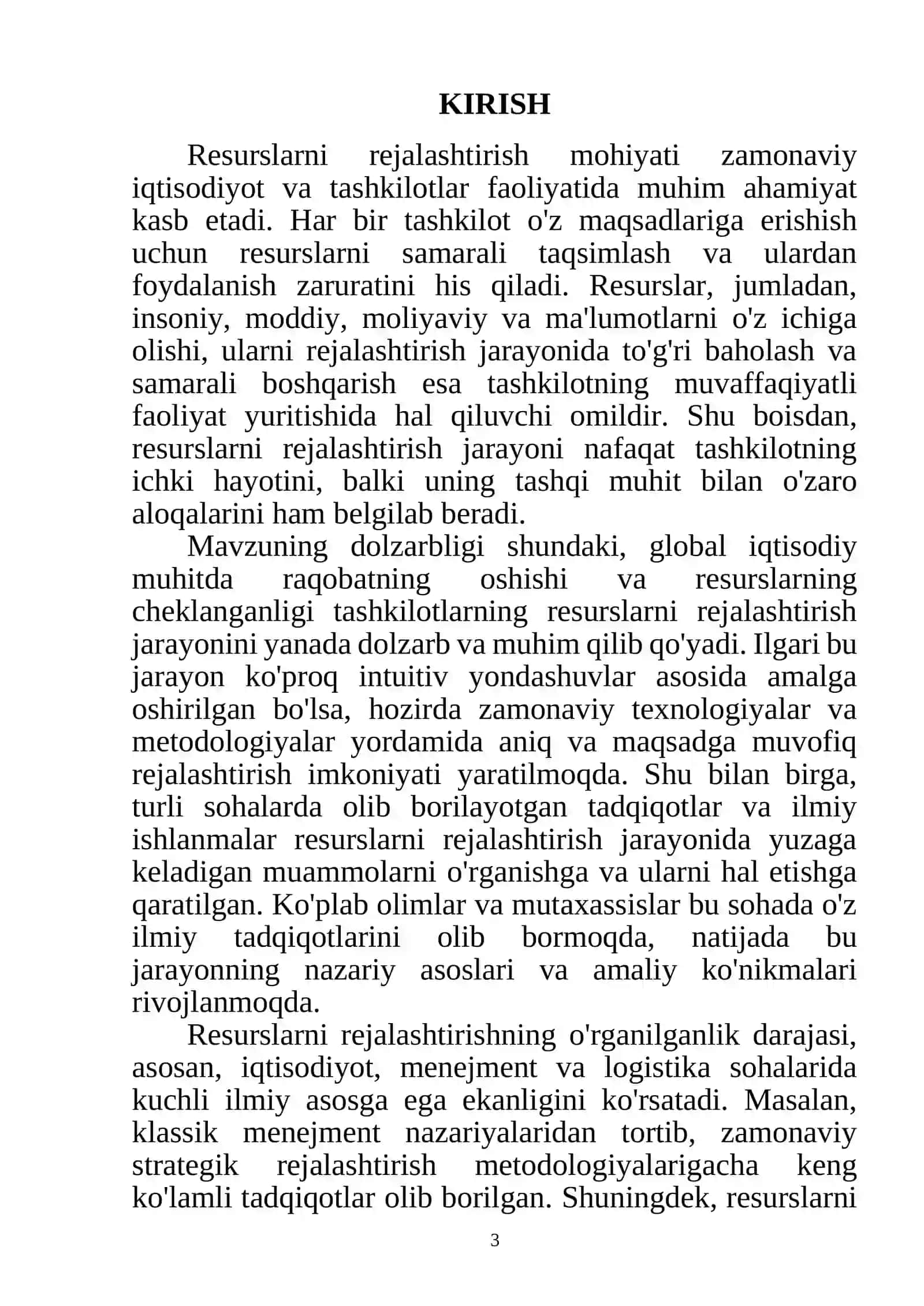 Mustaqil ish: Resurslarni rejalashtirish mohiyati 3
