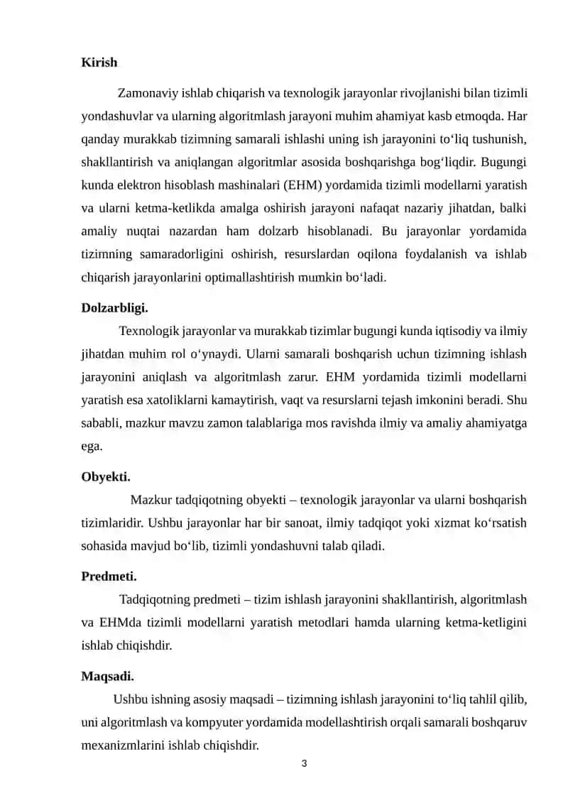 Tizimning ishlash jarayonini shakllantirish va algoritmlash 3