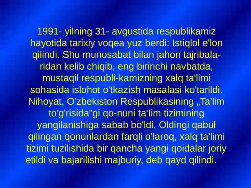 O'zbekiston Respublikasi ta'lim tizimi - Pedagogik kasbi va uning vazifalari 3
