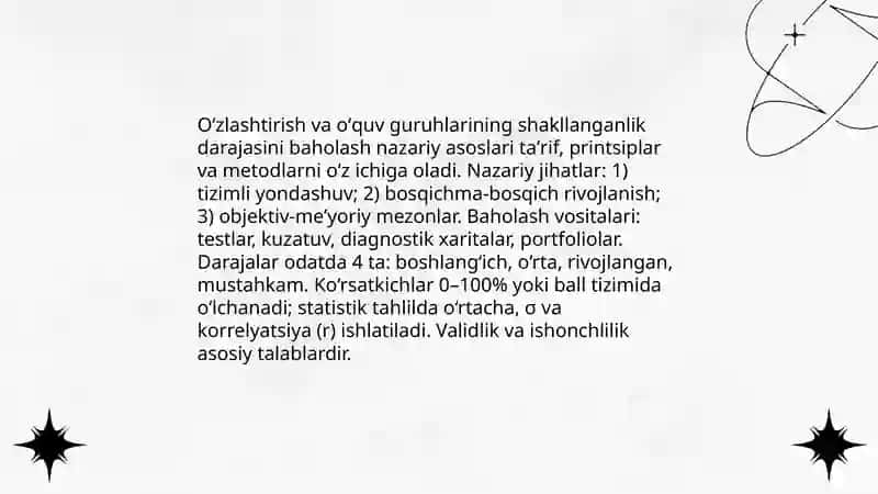 Òzlashtirish va òquv guruhlarini shakllanganlik darajasini diagnostikasi 3