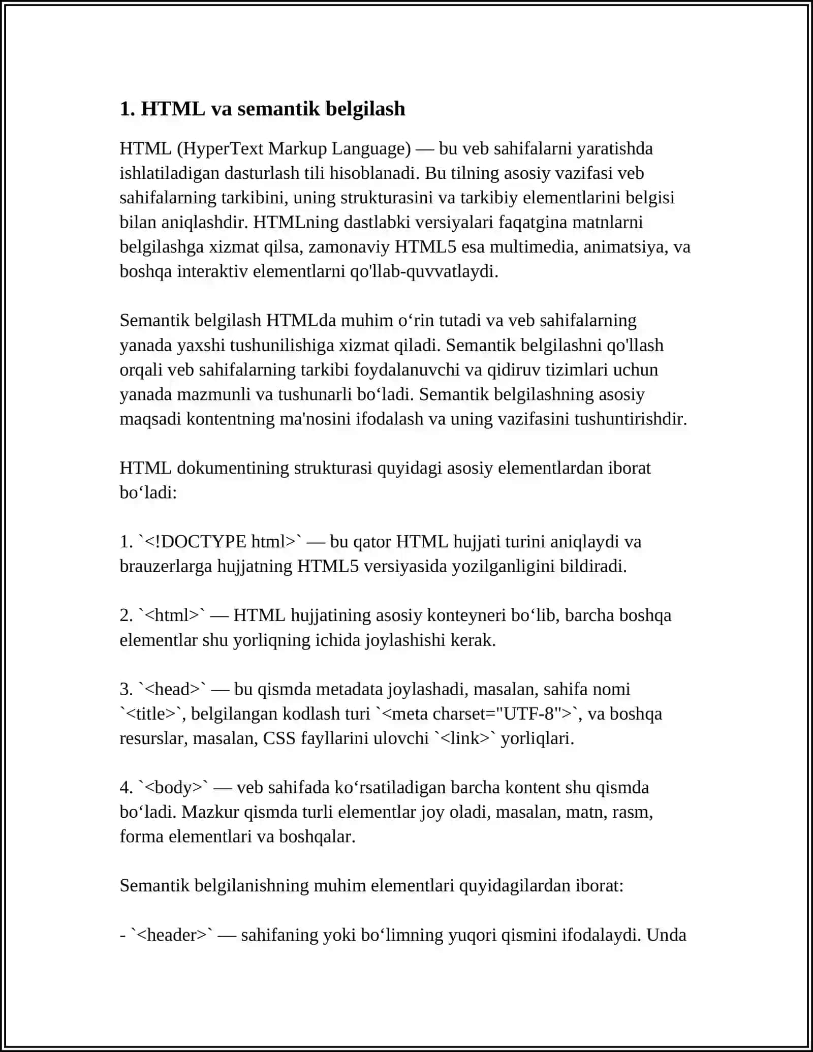 WEB SAHIFA YARATISH VA LOYIHALASH 3