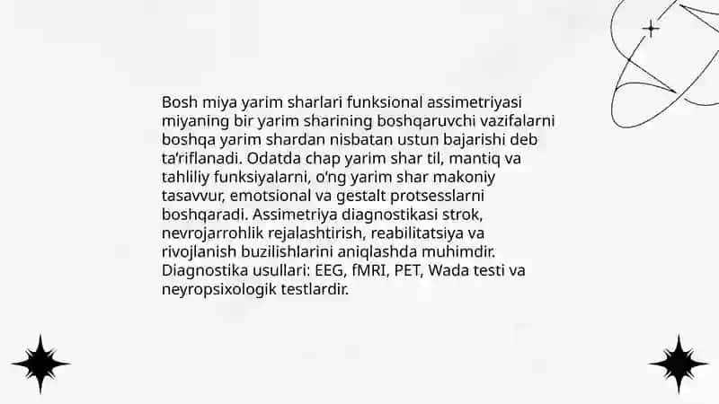 Bosh miya yarim sharlari funksional assimetriyasi diagnostikasi 3