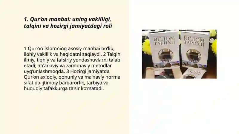 ISLOM DINI MANBALARI, AQIDAVOY MAKTABLARI VA ULARNING HOZIRGI DAVRDAGI AHAMIYATI 3