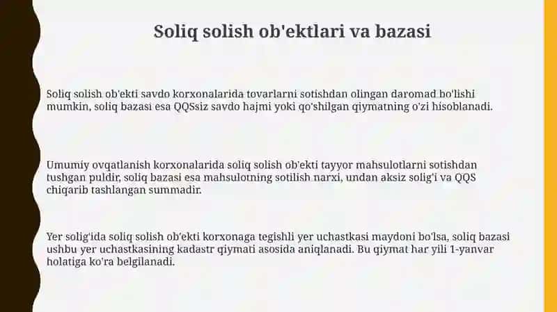 Savdo va umumiy ovqatlanish korhonasini soliqqa tortish masalalari 3