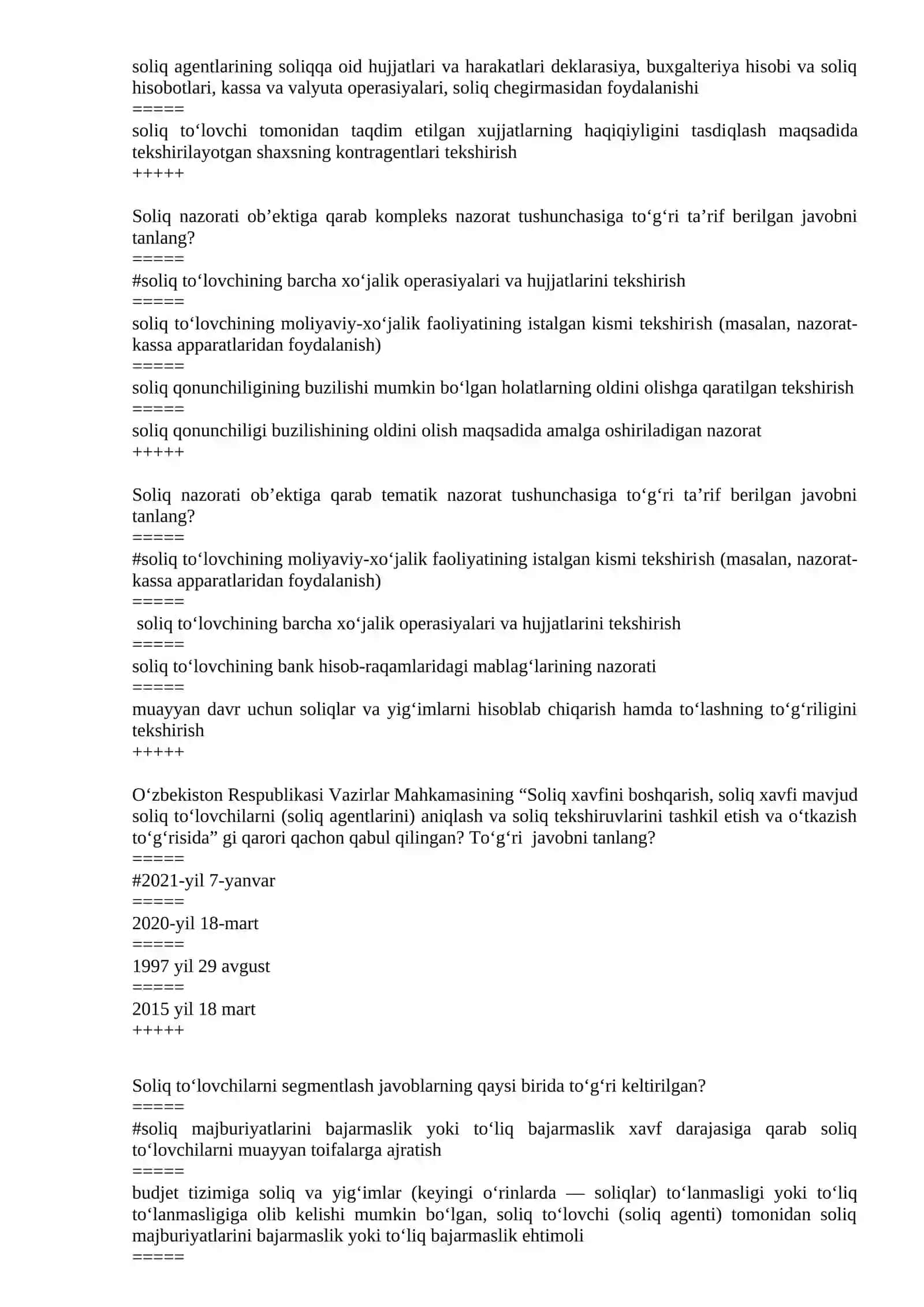 Soliq Ma’murchiligi fanidan yakuniy savollar 3