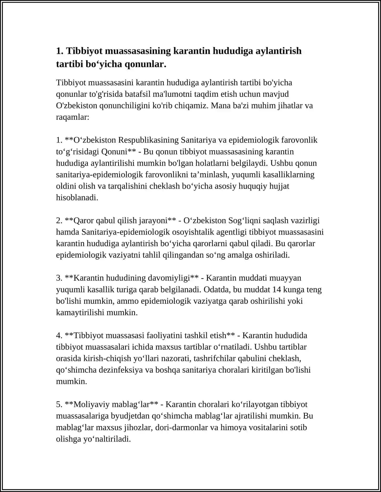 TIBBIYOT MUASSASASINI KARANTIN HUDUDIGA AYLANTIRISH TARTIBI 3
