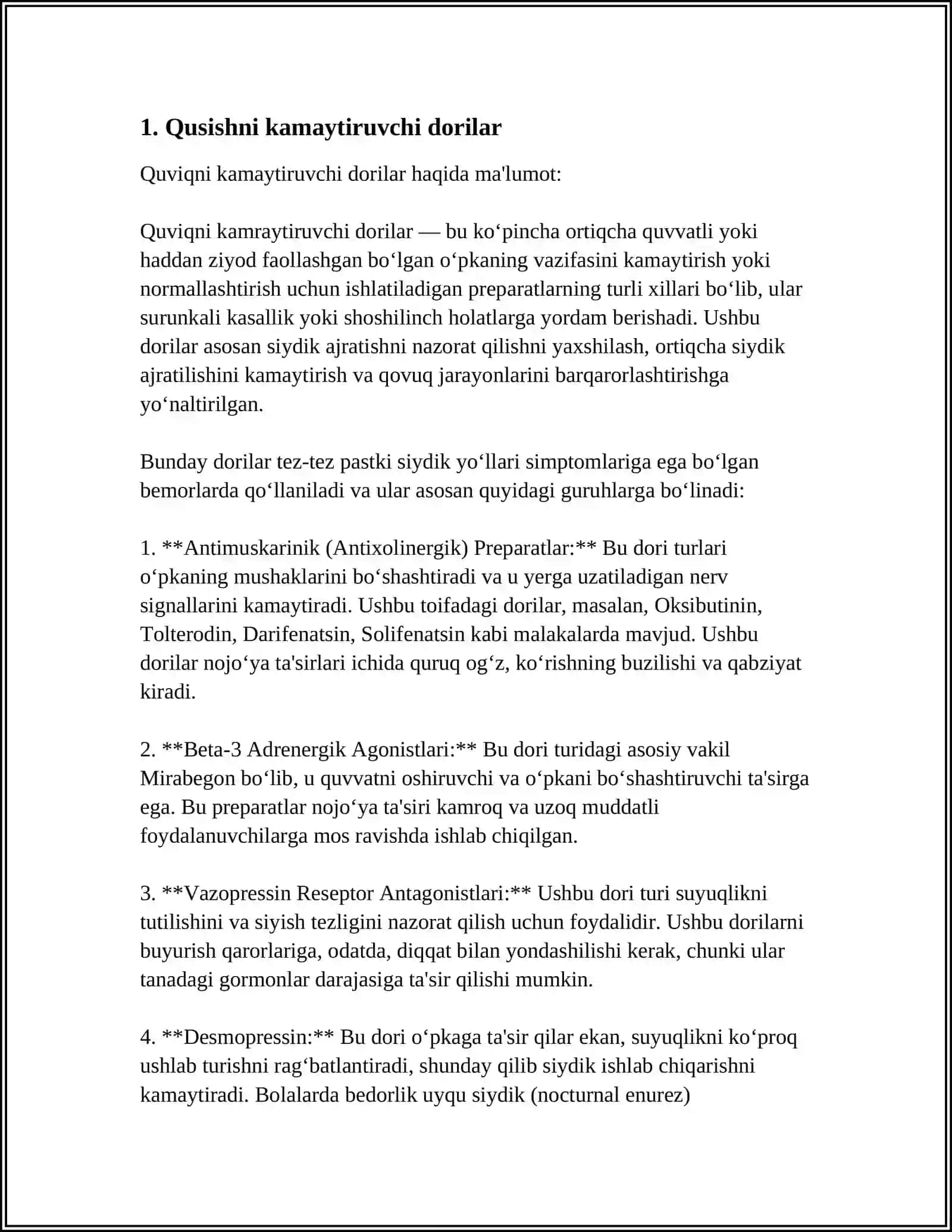 ISHTAXANI YAXSHILAYDIGAN VOSITALAR. QUSTIRADIGAN VA QUSISHGA QARSHI PERAPARATLAR 3