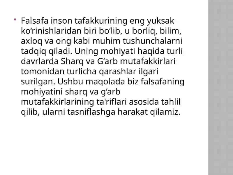 Falsafaning mohiyatiga oid Sharq va G’arb mutafakkirlari ta’riflarini tasniflash 3
