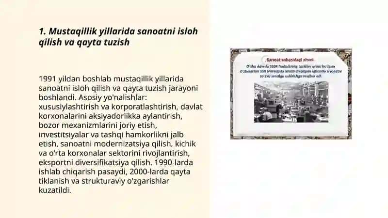 Mustaqillik yillarida sanoat sohasidagi õzgarishlar 3
