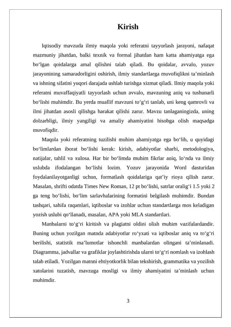 IQTISODIY MAVZUDA ILMIY MAQOLA YOKI REFERATNI WORD ORQALI TAYYORLASH QOIDALARI 3