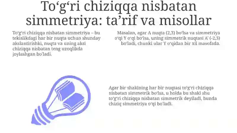 Toʻgʻri chiziqqa nisbatan simmetriya: ta’rif va misollar 3