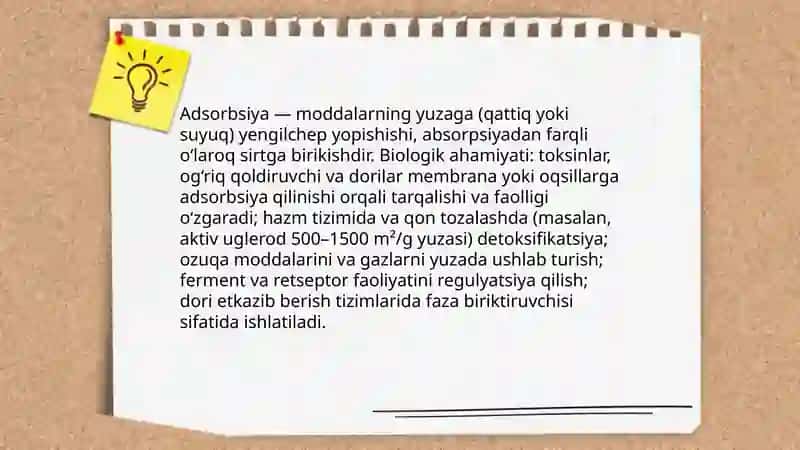 Organizm hayot faoliyatida va davolash usullarida adsorbsiya jarayonining ahamiyati 3