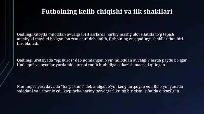 Futbolning rivojlanishi tarixi 3