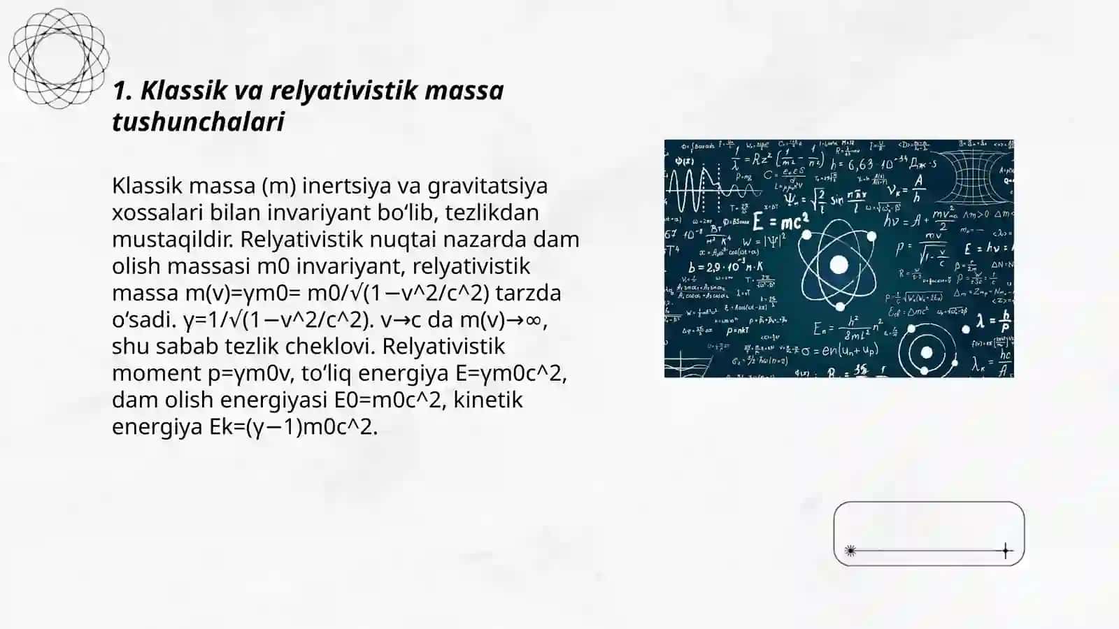 Massaning tezlikka boʼliqligi relyativistik dinamika 3