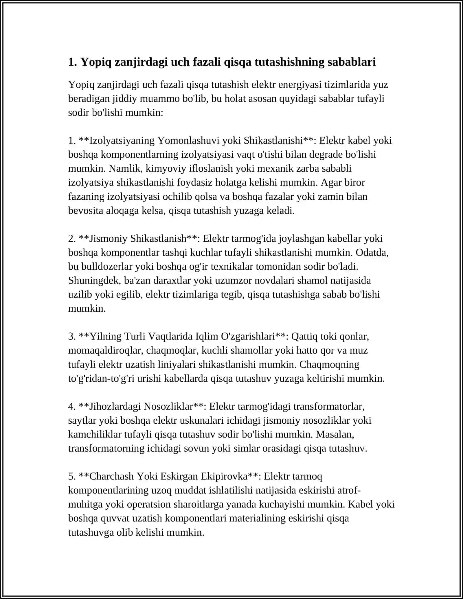 Yopiq zanjirdadgi uch fazali qisqa tutashish 3