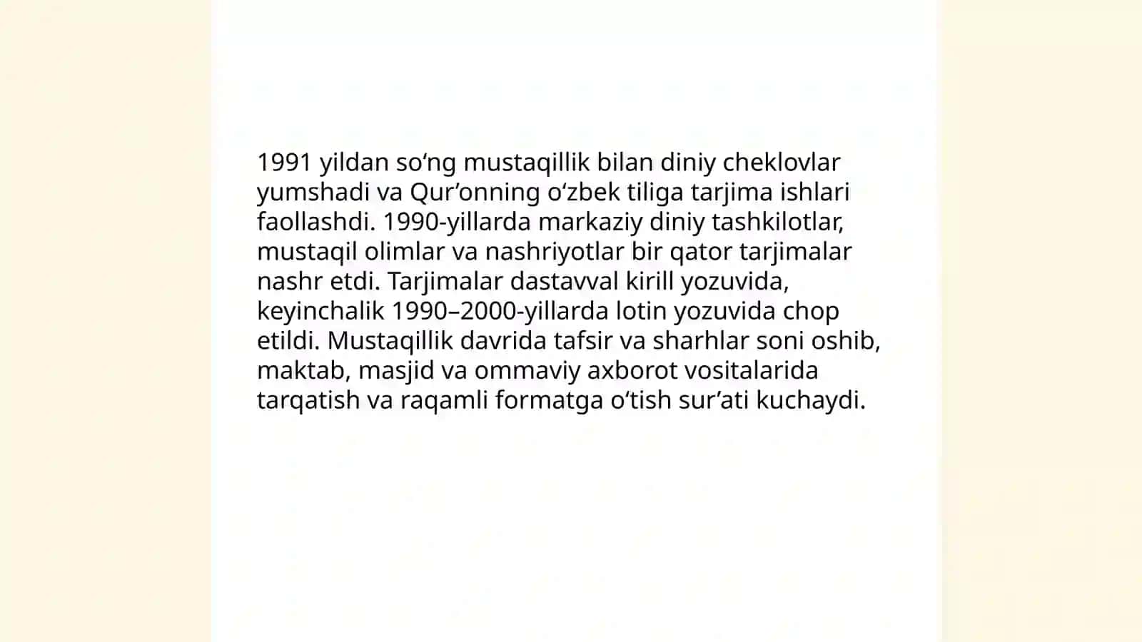 Mustaqillik yillarida quronning o’zbek tiliga tarjima qilinishi va tafsirlari 3