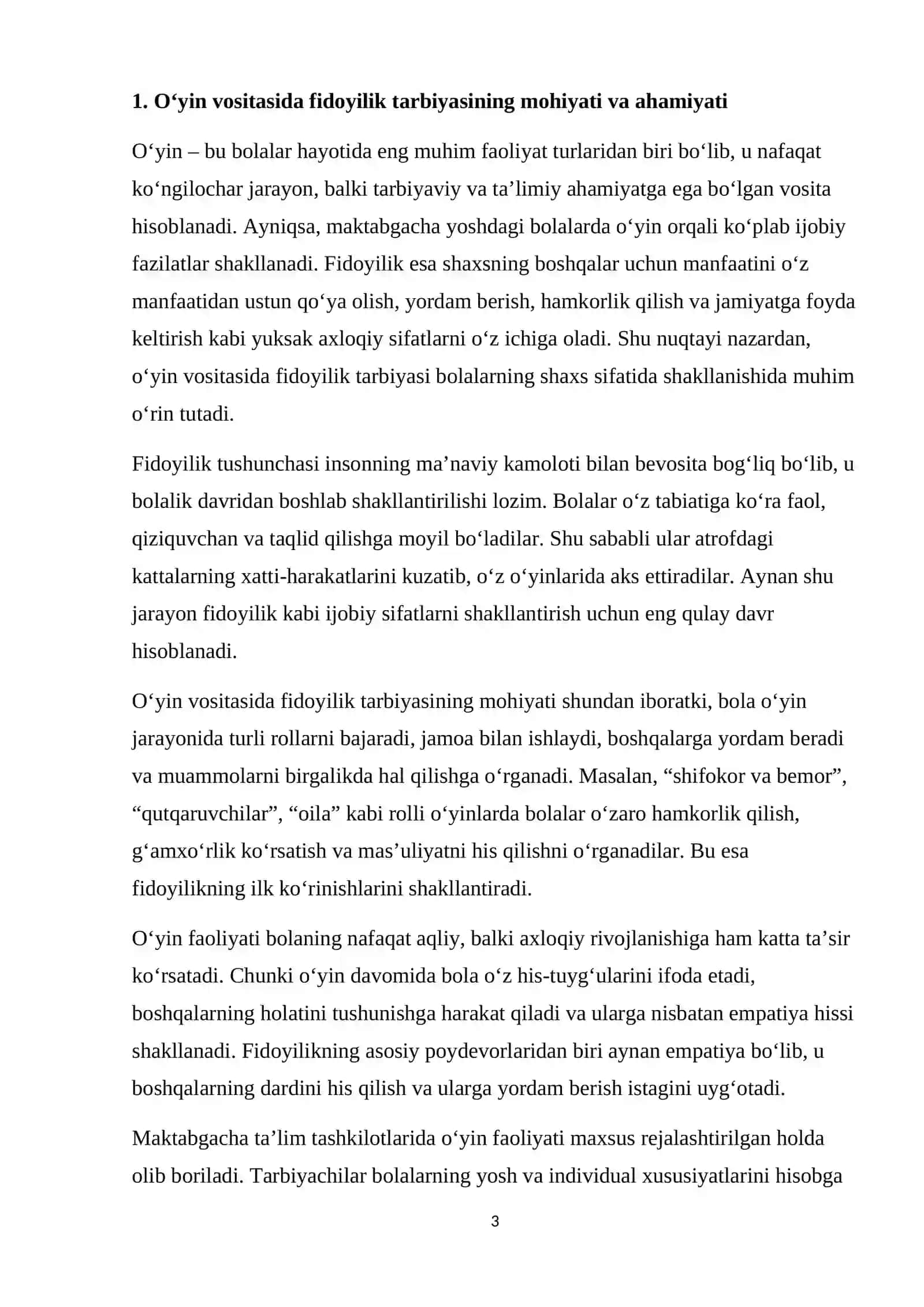 Fan: Ilk maktabgacha yoshdagi bolalar pedagogikasi fani 3