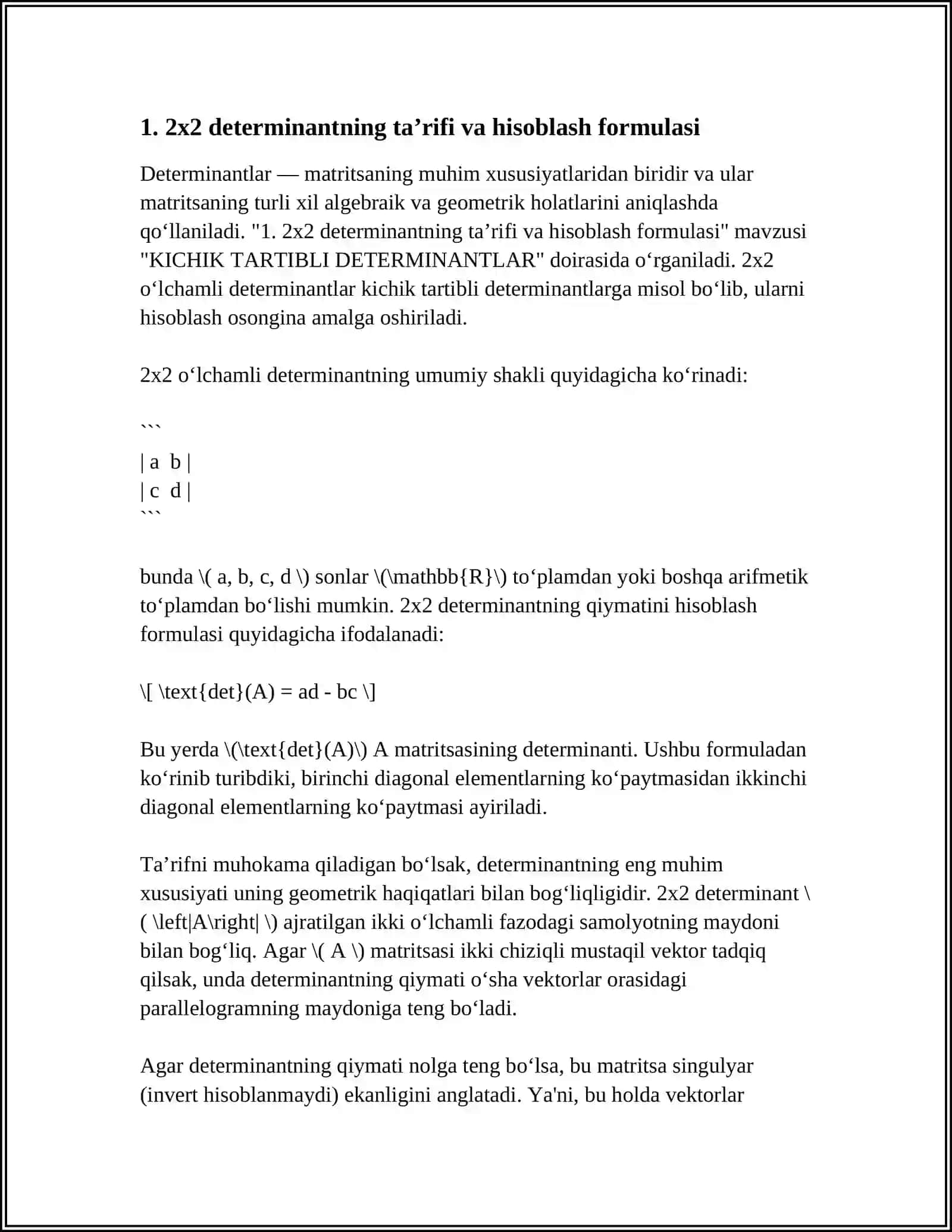 KICHIK TARTIBLI DETERMINANTLAR 3