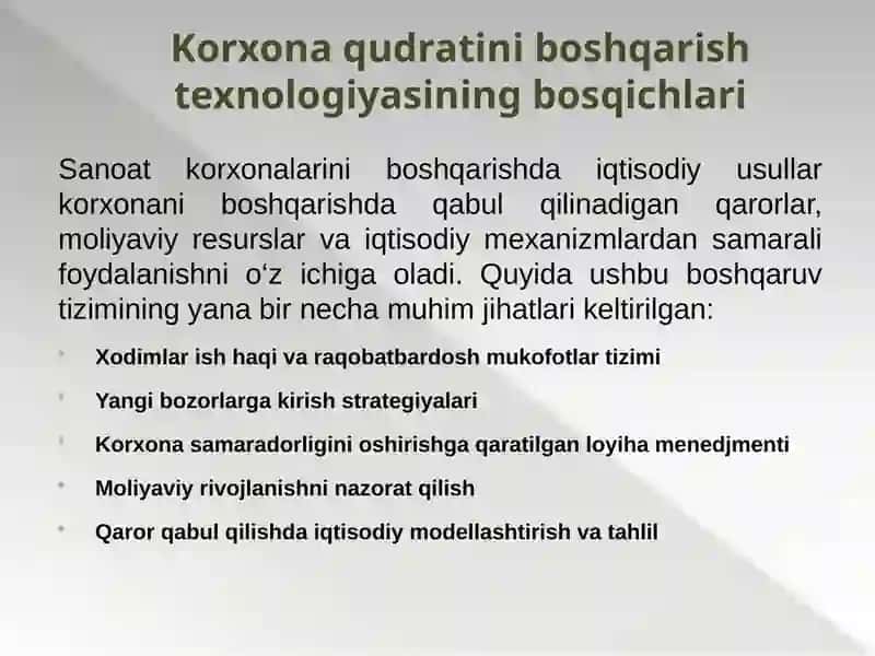 Sanoatkorxonalarini boshqarishning iqtisodiy usullari 3