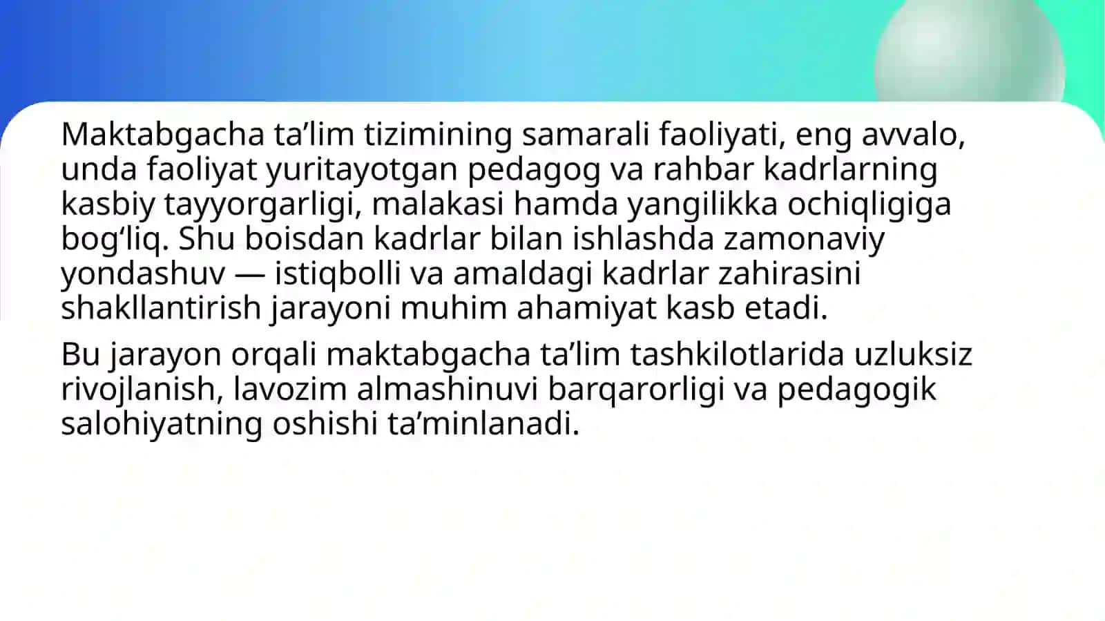 Maktabgacha ta’lim tashkilotlarida istiqbolli va amaldagi kadrlar zahirasini shakllantirish 3
