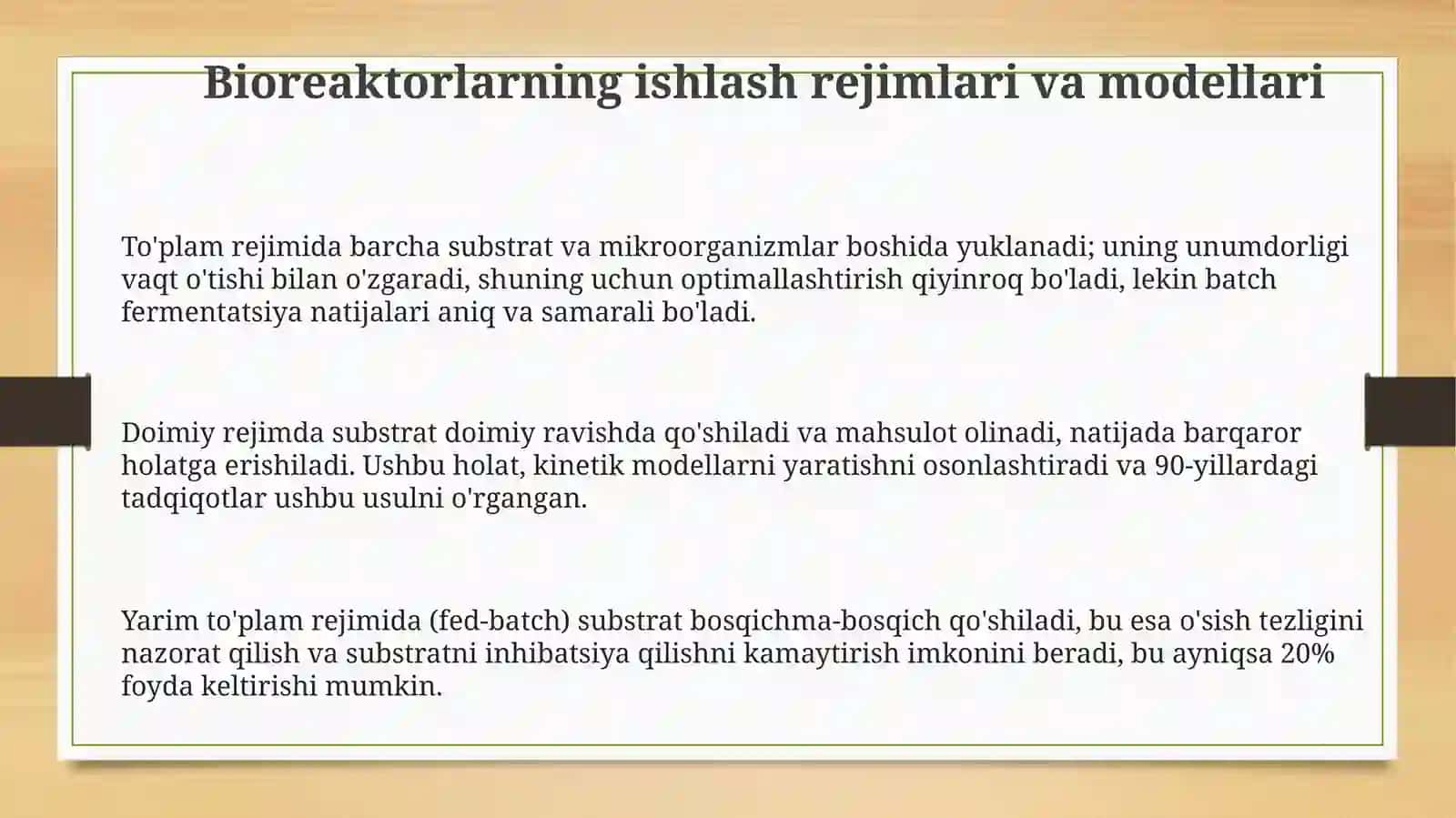 Bioreaktor ish rejimi va optimallashtirish 3