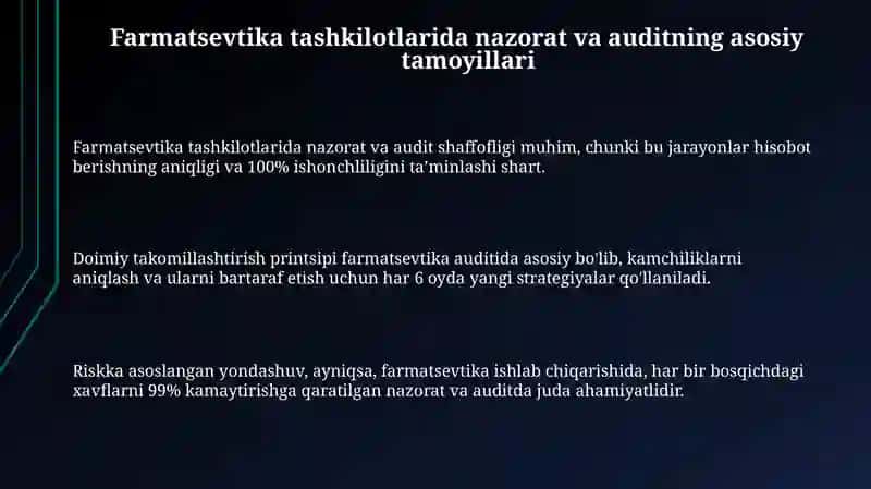 Farmatsevtika tashkilotlari faoliyatining nazorati, audit 3