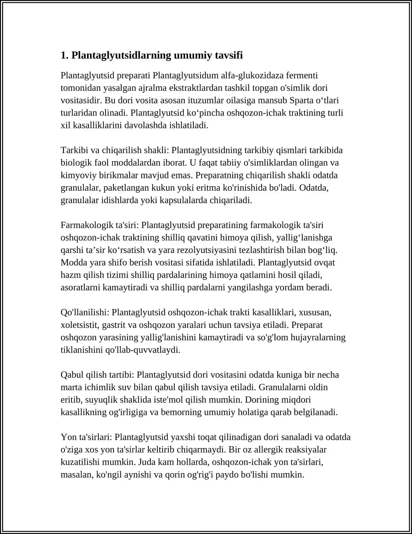 PLANTAGLYUTSID VA URODANGRANULALARINI SIFATINI BAHOLASH 3
