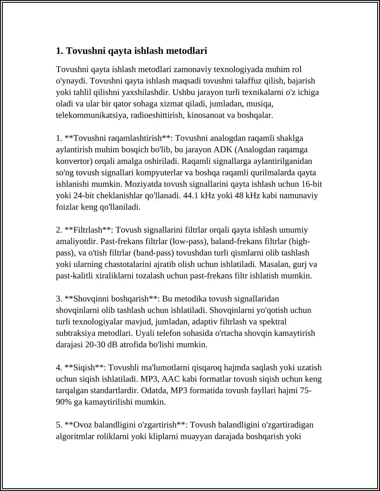 NUTQNI ANIQLASH UCHUN TOVUSHNI QAYTA ISHLASH USULLARINI TAQQOSLASH 3