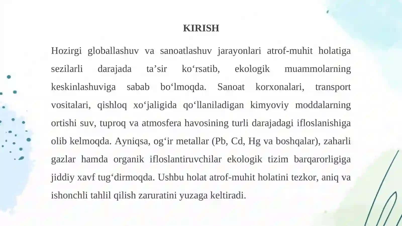 Elektr kimyoviy analiz usullarining atrof-muhit obyektlari analizida qoʻllanilishi 3