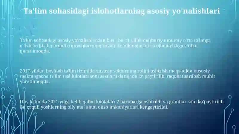 O'zbekiston Respublikasida ta'lim sohasida amalga oshirilgan islohotlar 3