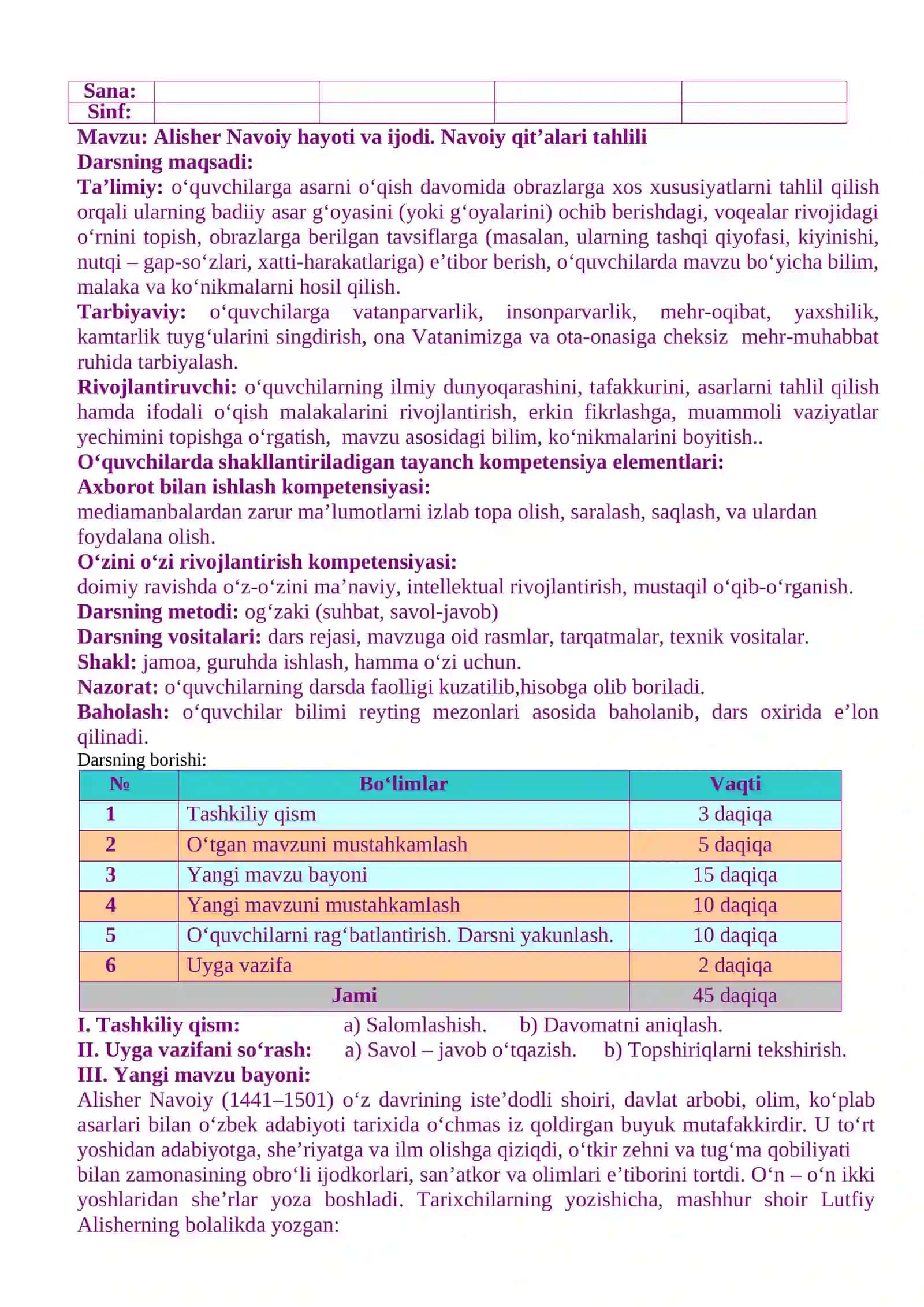 Adabiyot III chorak dars ishlanmalari 3