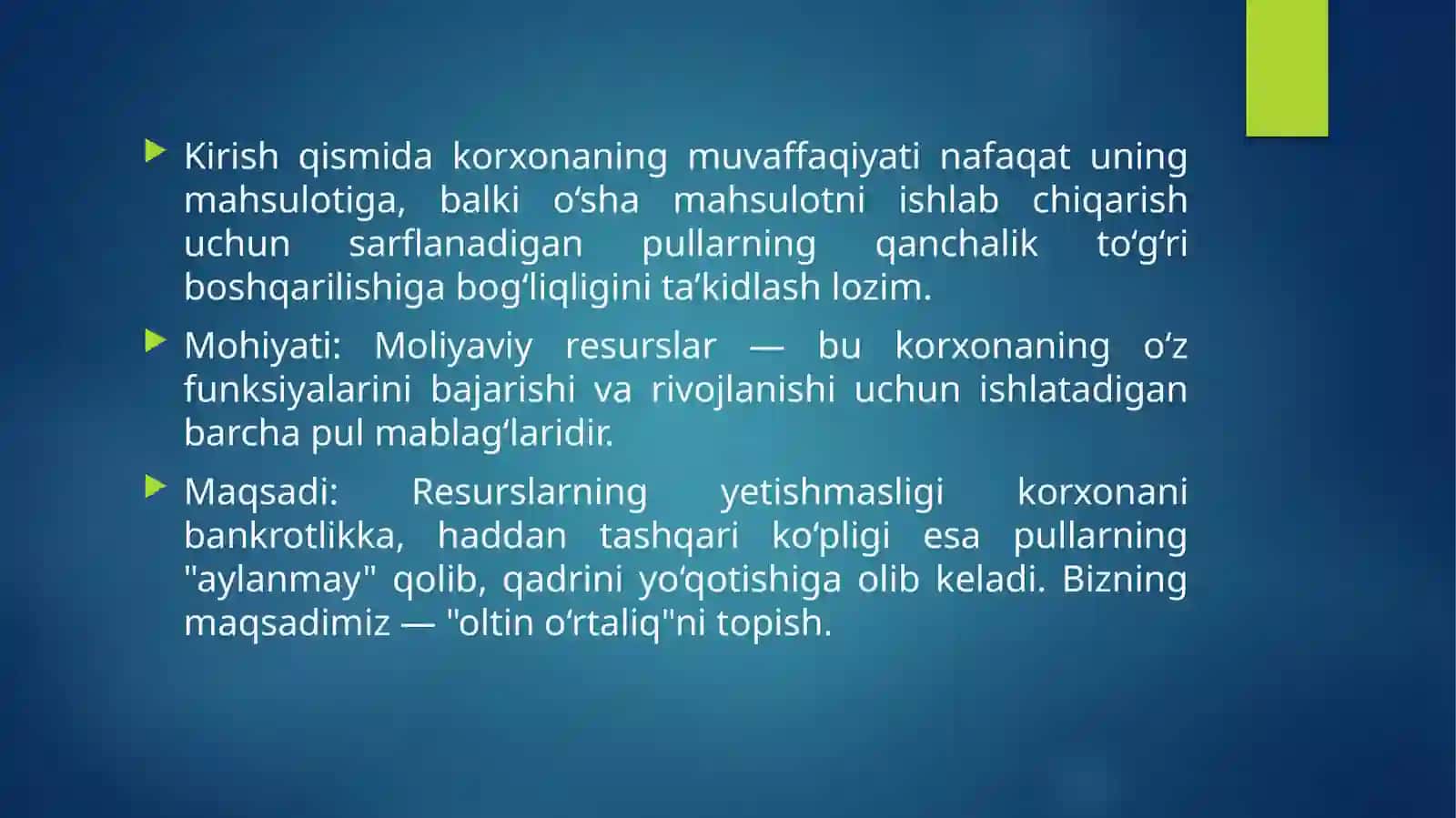 Korxonaning moliyaviy resurslari va ularni samarali boshqarish 3