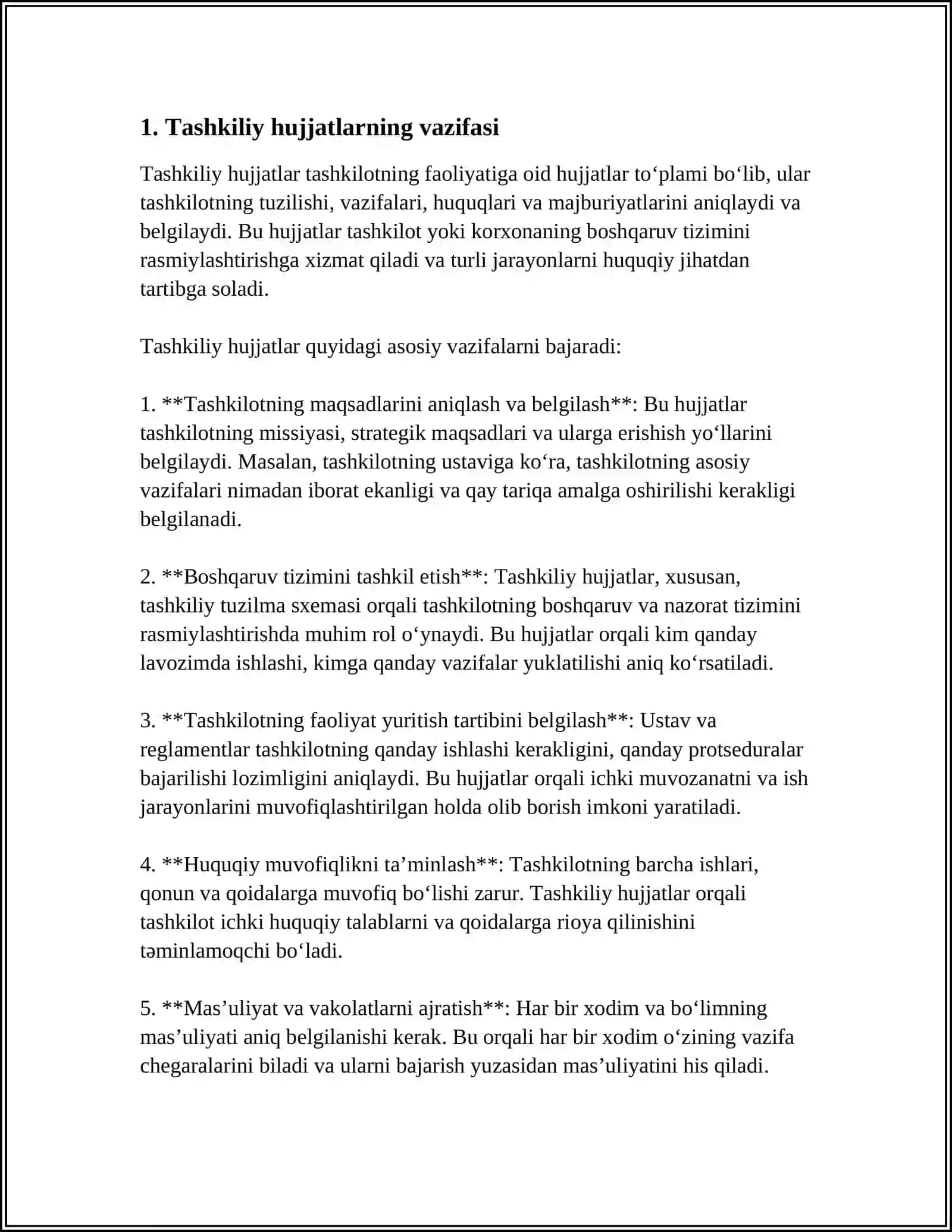 TASHKILIY HUJJATLARNING VAZIFASI. TASHKILIY HUJJATLARNING TURLARI 3