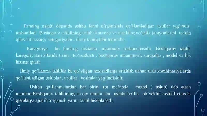 Boshqaruv tahlili” fanining uslubiyoti va unga qo’yiladigan talabalar 3