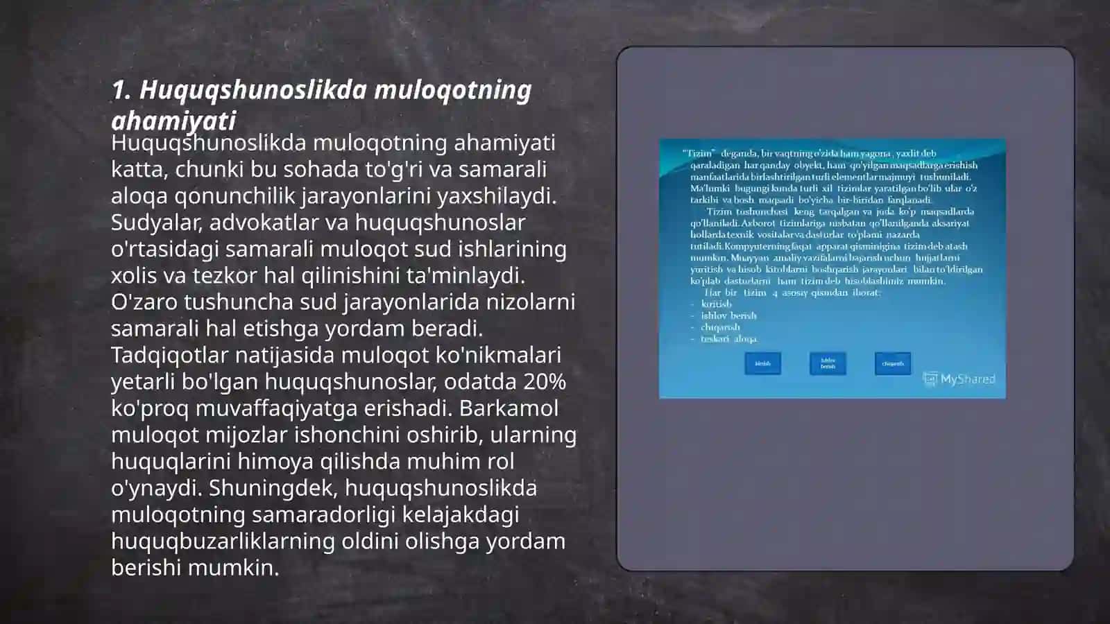 Huquqshunos faoliyatida muloqot tushunchasi va uning psixologik o'ziga xosligi 3