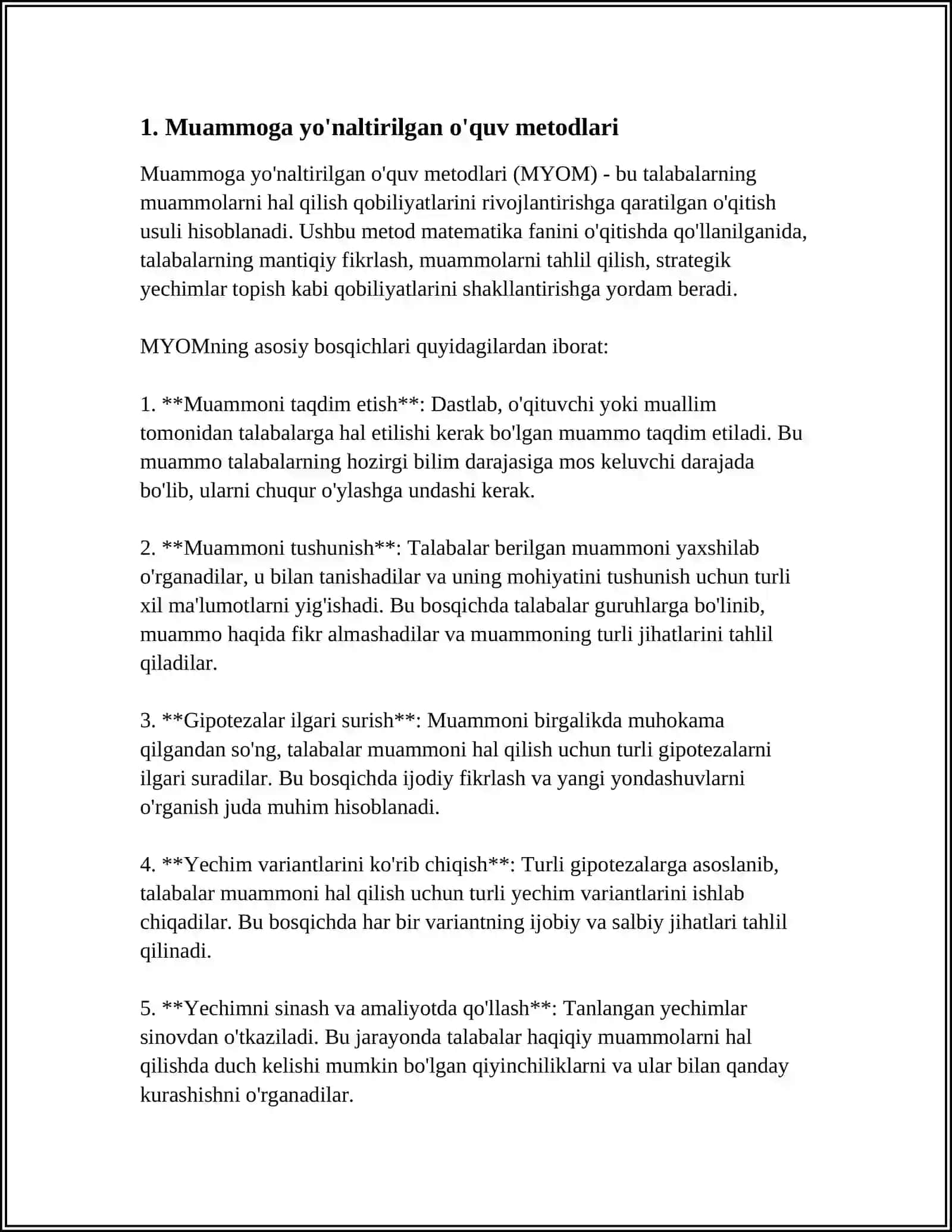 MATEMATIKA FANINI O'QITISHDA FOYDALANILADIGAN INTERFAOL METODLARI TASNIFI 3
