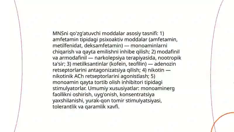 MNS faliyotini qo'zg'atuvchi moddalari farmakologiyasi 3
