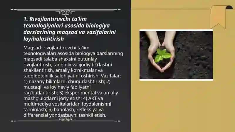 Biologiyadan mashgʻulotlarni rivojlantiruvchi taʼlim texnologiyasi asosida loyihalashtirish 3