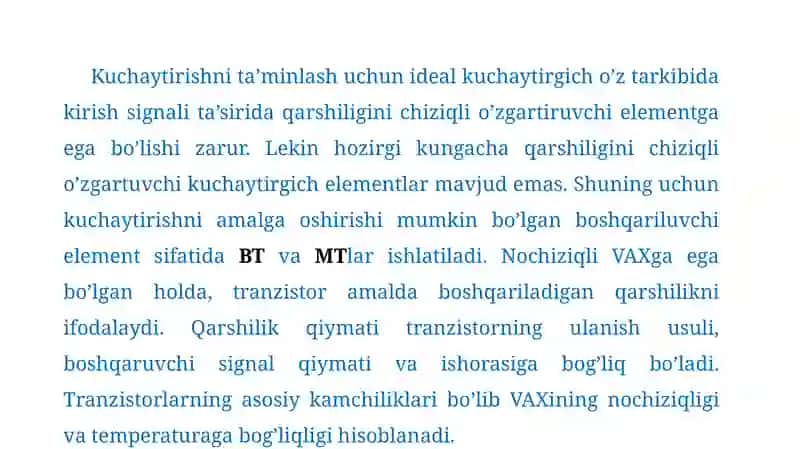 ANALOG KUCHAYTIRGICH QURILMALARNING ASOSIY XUSUSIYATLARI 3